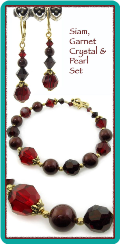 Siam & Garnet, Crystal & Pearl Bracelet Set