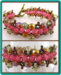 Carnation and Copper Crystal Weave Bracelet