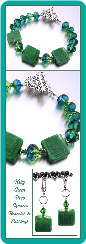Kelly Green Deco Squares Beaded Bracelet & Earrings