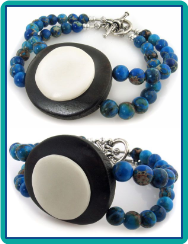 Wood Button and Blue Jasper Double-Strand Bracelet