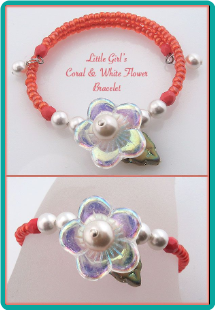 Little Girl's Coral Bead and White Flower Bracelet