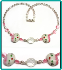 Girl's Pink Kitty Twins Necklace
