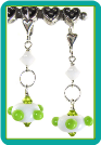 Lime Dots on White Lampwork Satellite Earrings