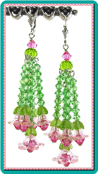 Pink Blossom and Peridot Crystal Cascading Chandelier Earrings