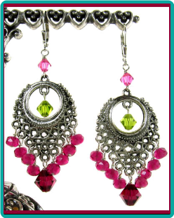 Fuchsia and Olive Crystal Chandelier Earrings