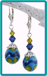 Blue, Turquoise and Lime Teardrop Egg Drop Earrings