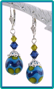 Blue, Turquoise and Lime Teardrop Egg Drop Earrings