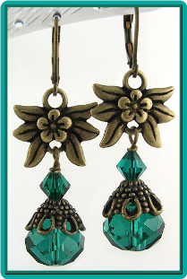 Emerald Crystal Vintage-Style Antiqued Brass Earrings