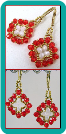Cherry Red, Pearly White, and Gold Crystal Medallion Earrings
