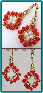 Cherry Red, Pearly White, and Gold Crystal Medallion Earrings