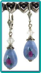 Pearly Blue Teardrop Lampwork Earrings