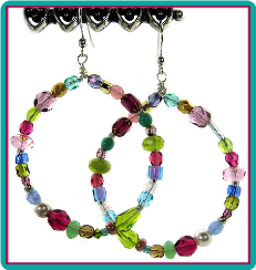 Fuchsia & Pastels Multicolor Beaded Hoop Earrings