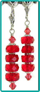 Ruby Red Faceted Rondelle Stack Earrings