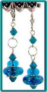 Hawaiian Blue Lampwork & Crystal Earrings
