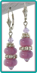 Orchid Pink, Violet and Silver Lampwork Bead Earrings