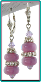 Orchid Pink, Violet and Silver Lampwork Bead Earrings