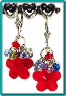 Siam Red Daisy Crystal Earrings