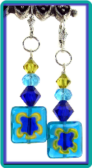 Aqua & Cobalt Millefiori Square Earrings