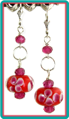 Tomato and Raspberry Floral Lampwork Earrings