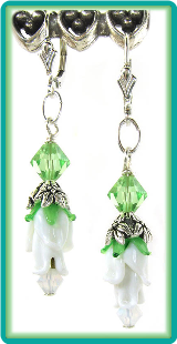 White Rosebud and Peridot Crystal Earrings