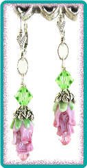 Pink Rosebud and Peridot Crystal Earrings