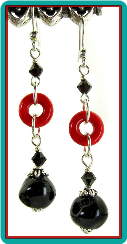 Red Circle and Black Nugget Earrings