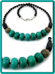 Turquoise, Picasso Jasper and Onyx Handmade Necklace
