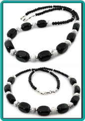 Jetstone Rectangles and Howlite Men's Bead Necklace