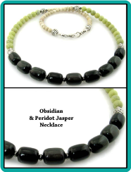 Obsidian and Peridot Jasper Men's Beaded Necklace