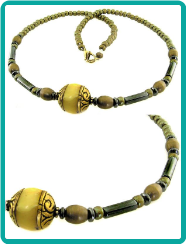 Nepalese Yellow Resin and Hematite Bead Necklace