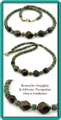 Bronzite Nuggets and African Turquoise Handmade Necklace
