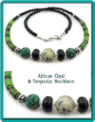 African Opal, Turquoise and Onyx Bead Necklace