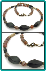Onyx, Botswana Agate and Picture Jasper Mens Bead Necklace