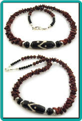 Batik Horn Bead, Onyx, and Red Jasper Chip Men's Necklace