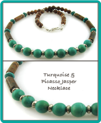 Turquoise and Picasso Jasper Men's Beaded Necklace