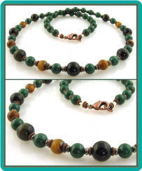 Forest Green Dolomite and Tigereye Men's Bead Necklace