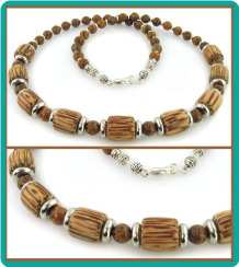 Wood and Tiger Jasper Men's Bead Necklace