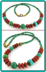 Turquoise and Red Jasper Men's Bead Necklace