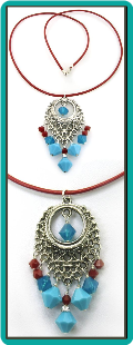 Coral Red and Turquoise Pendant Necklace
