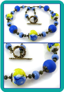 Cobalt Blue and Yellow Floral Lampwork Necklace