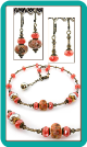 Coral and Brown Lampwork and Crystal Necklace