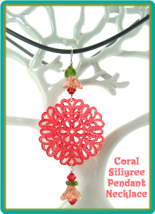 Coral Filigree Pendant Necklace