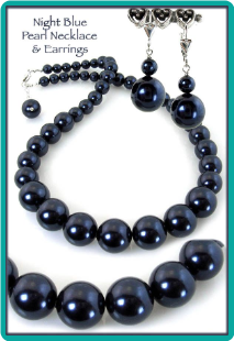Night Blue Pearl Necklace & Earrings