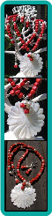 White Shell Daisy and Red Coral Cube Handmade Necklace