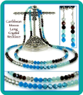 Caribbean Mocha Crystal Necklace (Long, Double Strand) and Earrings