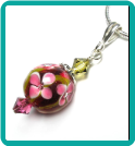 Fuchsia and Olive Floral Lampwork Pendant