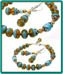 Turquoise and Amber Swirl Bracelet Set