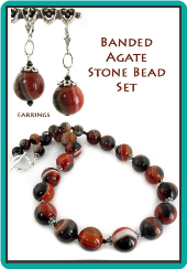 Banded Agate Stone Bead Set: Handmade Necklace, Bracelet, and Earrings
