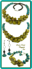 Green Coral Nuggets and Turquoise Magnesite Necklace Set