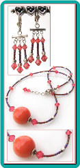 Coral Shell Pearl and Crystal Necklace